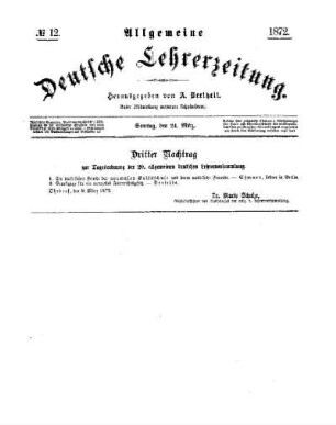 Dritter Nachtrag zur Tagesordnung der 20. allgemeinen deutschen Lehrerversammlung