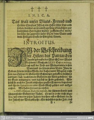 Leichenpredigt : Christliche Leich-Predigt, Introitus, Text, Exordium, Tractatio