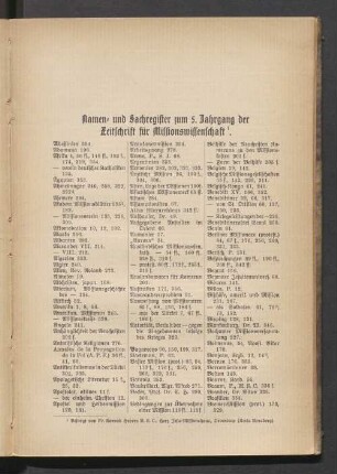 Namen- und Sachregister zum 5. Jahrgang der Zeitschrift für Missionswissenschaft