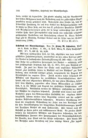 144-145 [Rezension] Schindler, Franz M., Lehrbuch der Moraltheologie, 2. Band 2. Teil