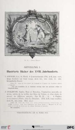 Abteilung I: Illustrierte Bücher des XVIII. Jahrhunderts (Nr. 1-122)