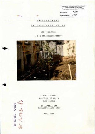 Erfahrungsbericht: Hofbegrünung SO 36, 1983               - 1985