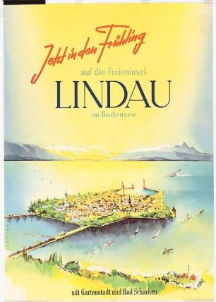 Wettbewerb Ufergestaltung Lindau: Perspektivische Ansicht (Vogelschau) von Lindau (Tourismus-Plakat)
