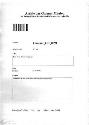 Wahl eines Missionsinspektors