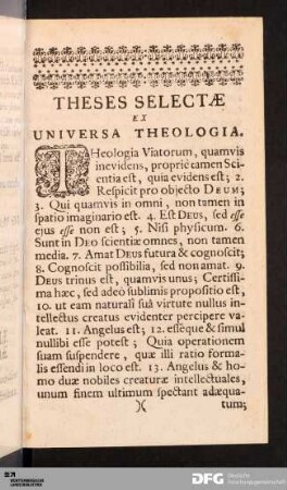 Theses Selectæ Ex Universa Theologia.