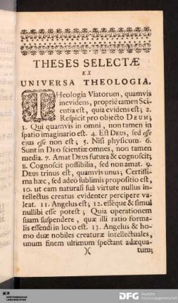 Theses Selectæ Ex Universa Theologia.