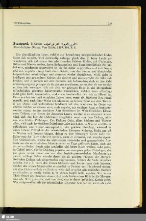 Stuttgard, b. Cotta: [...]: West-östlicher Diwan. Von Göthe. 1819. 556 S. 8. : [Allgemeine Literatur-Zeitung, Halle u. Lpzg., Nrn. 287 u. 288, v. 1819 November]