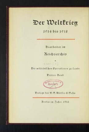 Bd. 3: Der Marne-Feldzug : von der Sambre zur Marne ; mit sieben Karten und elf Skizzen