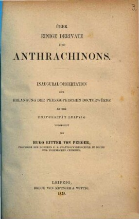 Über einige Derivate des Anthrachinons : Inaug. Diss.
