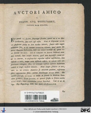 Auctori Amico S. Ioann. Aug. Wohlfahrt