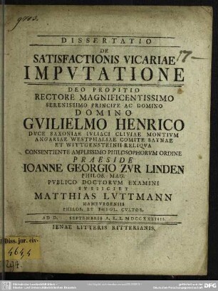 Dissertatio De Satisfactionis Vicariae Imputatione