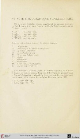 VI. Note bibliographique supplémentaire