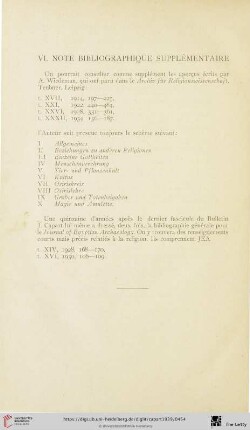 VI. Note bibliographique supplémentaire