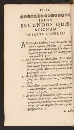 Index Secundus Quaestionum. In Parte Generali.