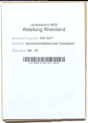 Festsetzung und Überwachung von Mietpreisen im Bezirk der Gauwirtschaftskammer Düsseldorf.