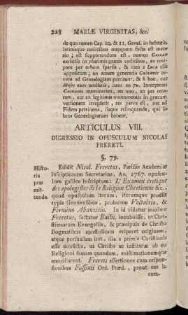 Articulus VIII. Digressio in Opusculum Nicolai Frereti.