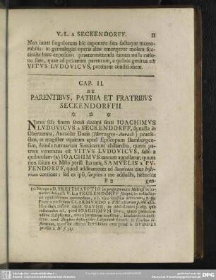 Cap. II. De Parentibus, Patria Et Fratribus Seckendorffii