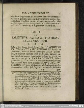 Cap. II. De Parentibus, Patria Et Fratribus Seckendorffii
