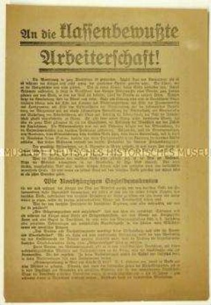 Flugblatt der USPD zur Novemberrevolution und Aufruf zum Beitritt