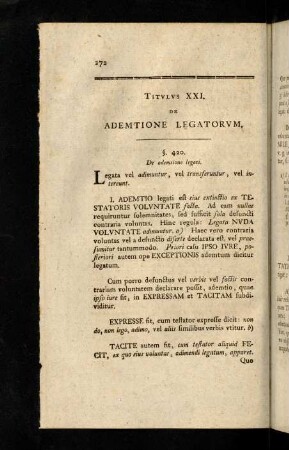 272-294, Titvlvs XXI. De Ademtione Legatorvm. Titvlvs XXII. De Lege Falcidia. Titvlvs XXIII. De Fideicommissariis Hereditatibvs. Titvlvs XXIV. Singvlis Rebvs Per Fideicommissvm Relictis. Titvlvs XXIV. De Codicillis.