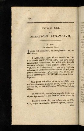 272-294, Titvlvs XXI. De Ademtione Legatorvm. Titvlvs XXII. De Lege Falcidia. Titvlvs XXIII. De Fideicommissariis Hereditatibvs. Titvlvs XXIV. Singvlis Rebvs Per Fideicommissvm Relictis. Titvlvs XXIV. De Codicillis.
