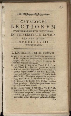 1778: Catalogus Lectionum Et Publicarum Et Privatorum In Universitate Lipsiensi ... Habendarum