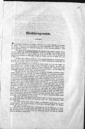 Wahlprogramm. Die unterzeichneten Urwähler des 60. Bezirks [...] (Sammlung Friedlaender)