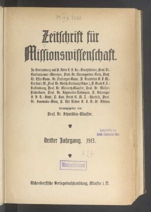 3.1913: Zeitschrift für Missionswissenschaft und Religionswissenschaft : ZMR
