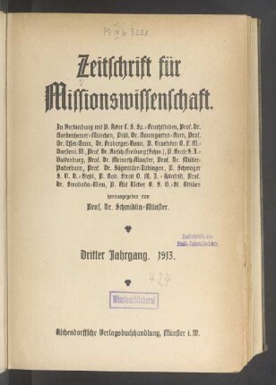 3.1913: Zeitschrift für Missionswissenschaft und Religionswissenschaft : ZMR