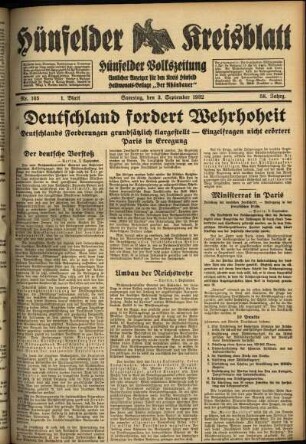 Erste Ausgabe vom Samstag, den 03. September 1932.