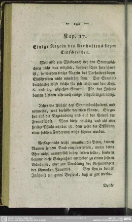 Kap. 17. Einige Regeln des Verhaltens beym Einschreiben