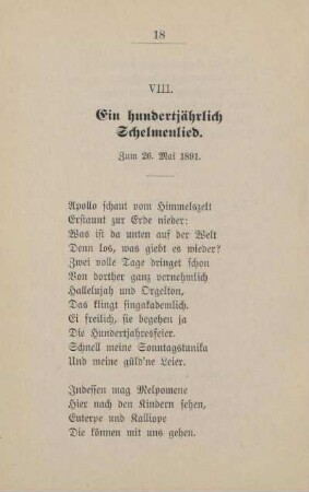 VIII. Ein hundertjährlich Schelmenlied. Zum 26. Mai 1891