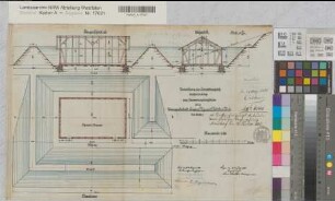 Förde (Lennestadt) Entwurf eines Dynamitmagazingebäudes der Siegener Dynamitfabrik AG (Schnitte, Grundriß) 1885 1 : 80 33 x 49 kol. Zeichnung Regierung Arnsberg Nr. 1261