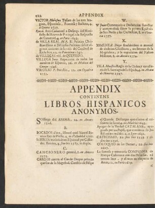 Appendix Continens Libros Hispanicos Anonymos