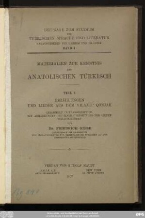 Teil 1: Erzählungen und Lieder aus dem Vilajet Qonjah
