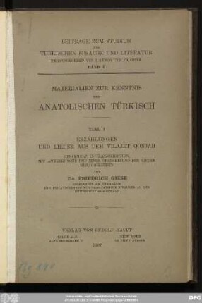 Teil 1: Erzählungen und Lieder aus dem Vilajet Qonjah