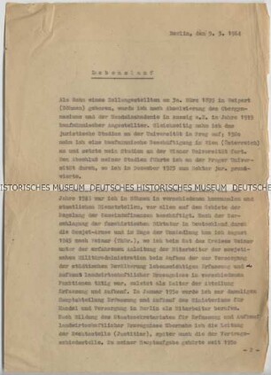 Lebenslauf mit eigenhändiger Unterschrift (Durchschrift)