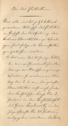 An das Publikum. [handschriftlich, lithographiert]