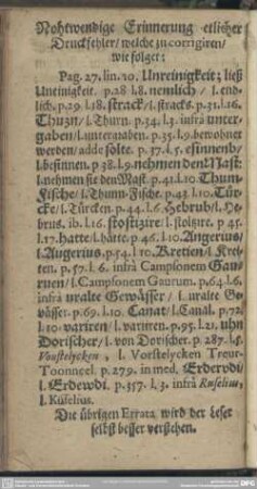Nothwendige Erinnerung etlicher Druckfehler, welche zu corrigieren, wie folget: