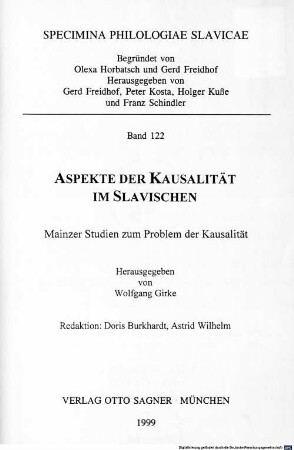 Aspekte der Kausalität im Slavischen : Mainzer Studien zum Problem der Kausalität