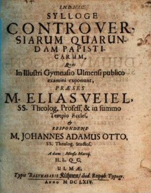 Sylloge controversiarum quarundam papisticarum