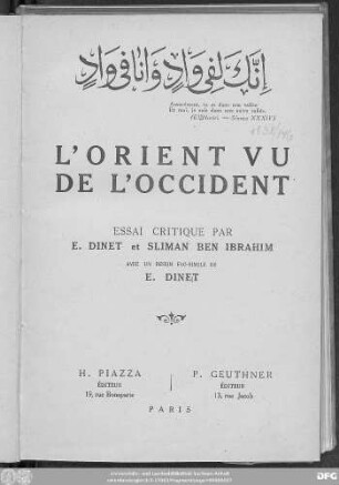 L' Orient vu de l'Occident : essai critique