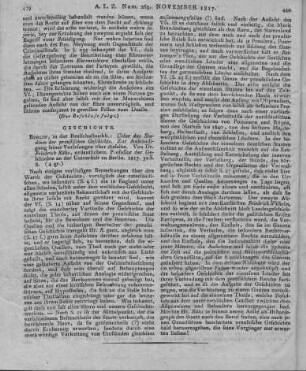 Rühs, F.: Ueber das Studium der preußischen Geschichte. Zur Ankündigung seiner Vorlesungen über dieselbe. Berlin: Realschulbuchhandlung 1817