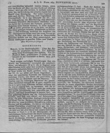 Rühs, F.: Ueber das Studium der preußischen Geschichte. Zur Ankündigung seiner Vorlesungen über dieselbe. Berlin: Realschulbuchhandlung 1817