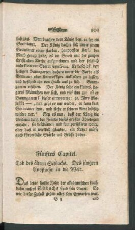 Fünftes Capitel. Tod des ältern Silbachs. Des jüngern Ausflucht in die Welt.