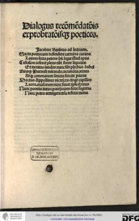 Dialogus recommendationis exprobationisque poetices.
