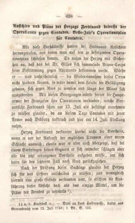 Ansichten und Pläne des Herzogs Ferdinand betreffs der Operationen gegen Contades. Belle-Isle's Operationsplan für Contades.