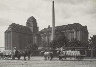 Dresden, Bienertsche Hafenmühle mit Mehlfuhrwerken