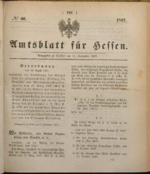 № 66. Ausgegeben zu Cassel am 14. September 1867.