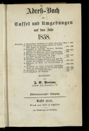 Jg. 25.1858: Adreß-Buch von Cassel und Umgebungen : auf das Jahr 1858